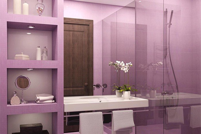 trang trí phòng tắm màu tím